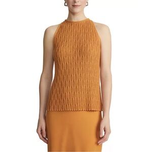 Lafayette 148 New York Honeycomb Halter Sleeveless Sweater‎ TERRACOTTA XS